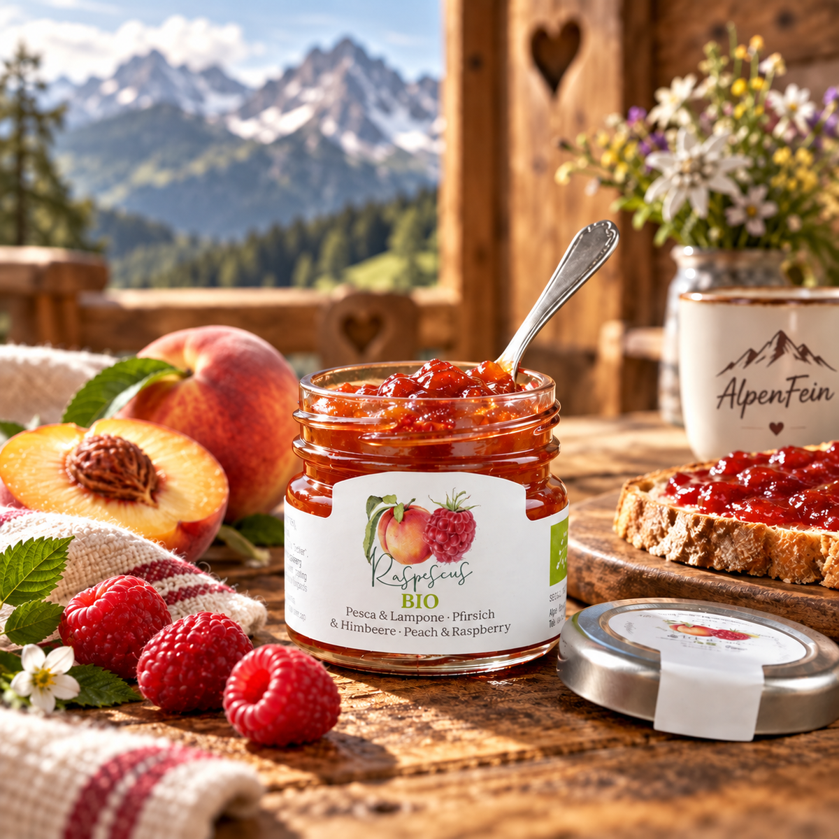 Alpe Pragas Bio Fruchtaufstrich Pfirsich & Himbeere 30 g