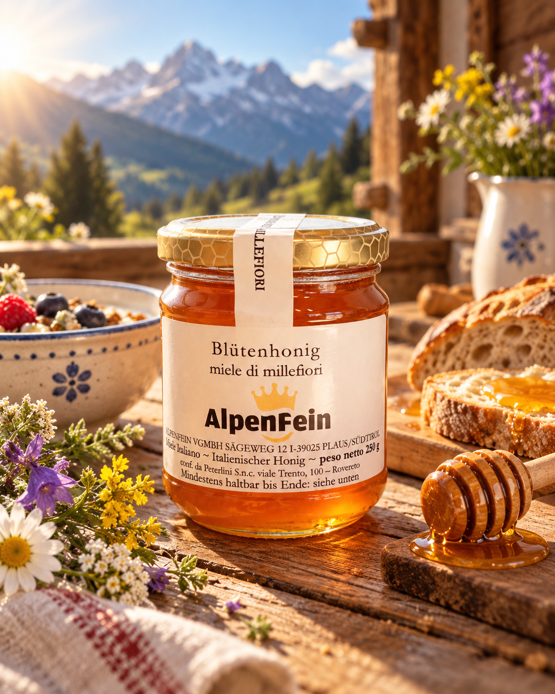 AlpenFein Blütenhonig 250 g – Italienischer Honig