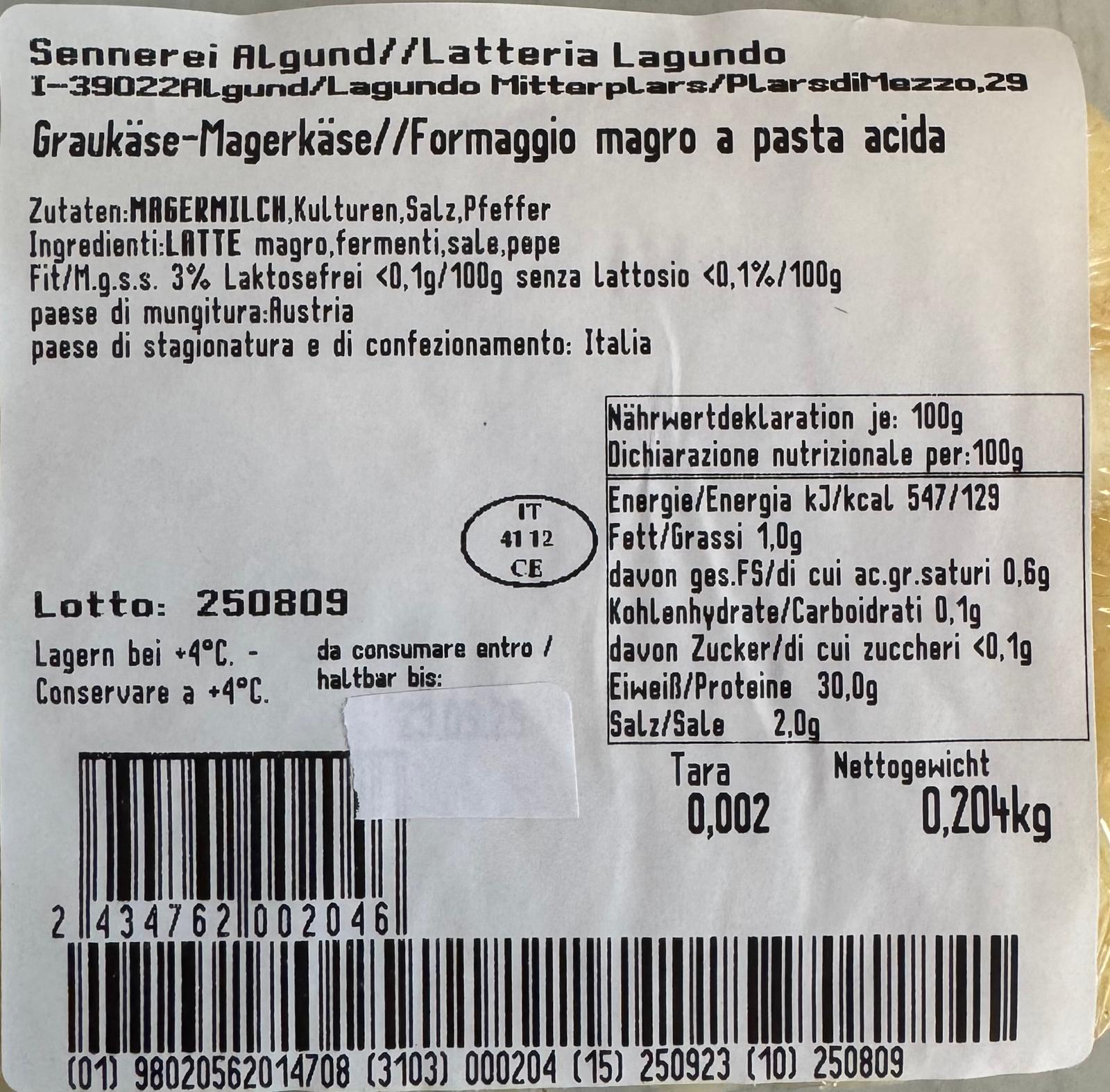 Algunder Graukäse 180 g - Südtiroler Spezialität mit Tradition