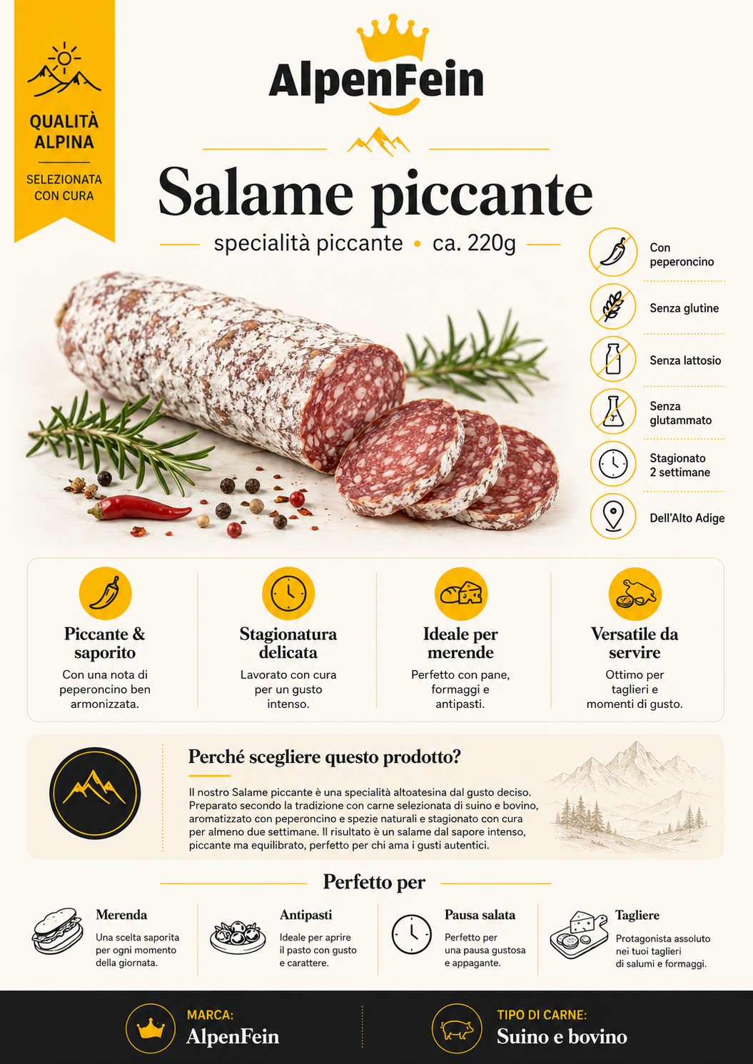 AlpenFein Scharfe Salami - Salami Pikant mit Chili ca. 230g