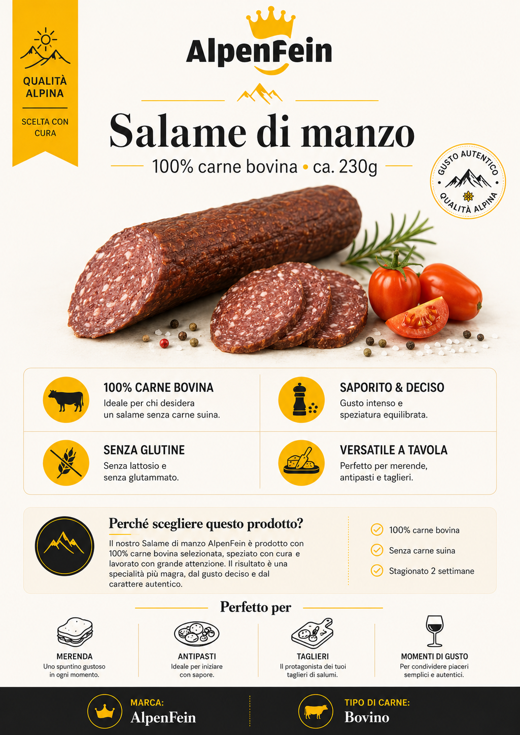 AlpenFein Rindersalami - Salami aus 100% Rindfleisch ca. 230g