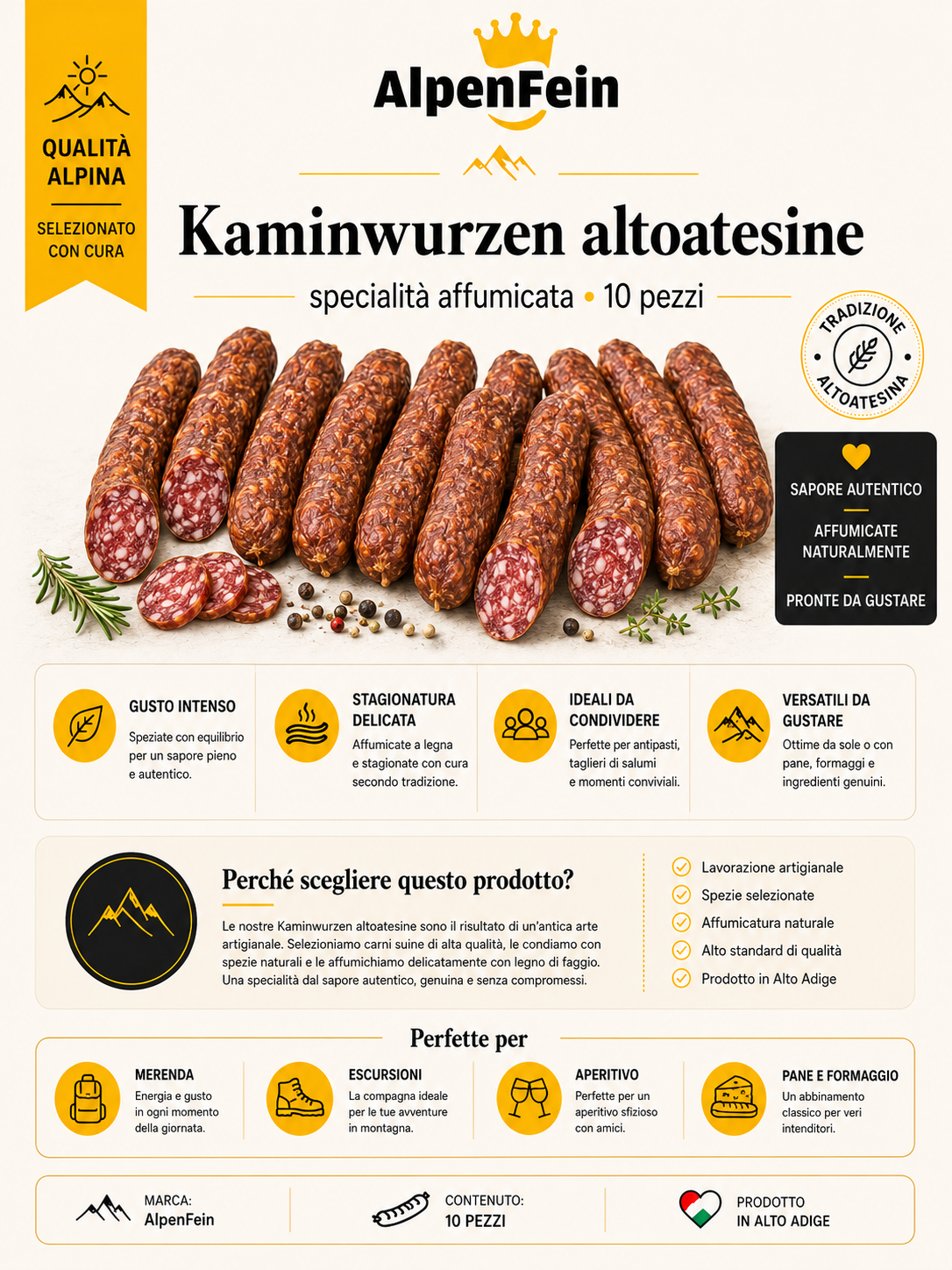 AlpenFein Südtiroler Kaminwurzen - 10 Stück ca. 700g