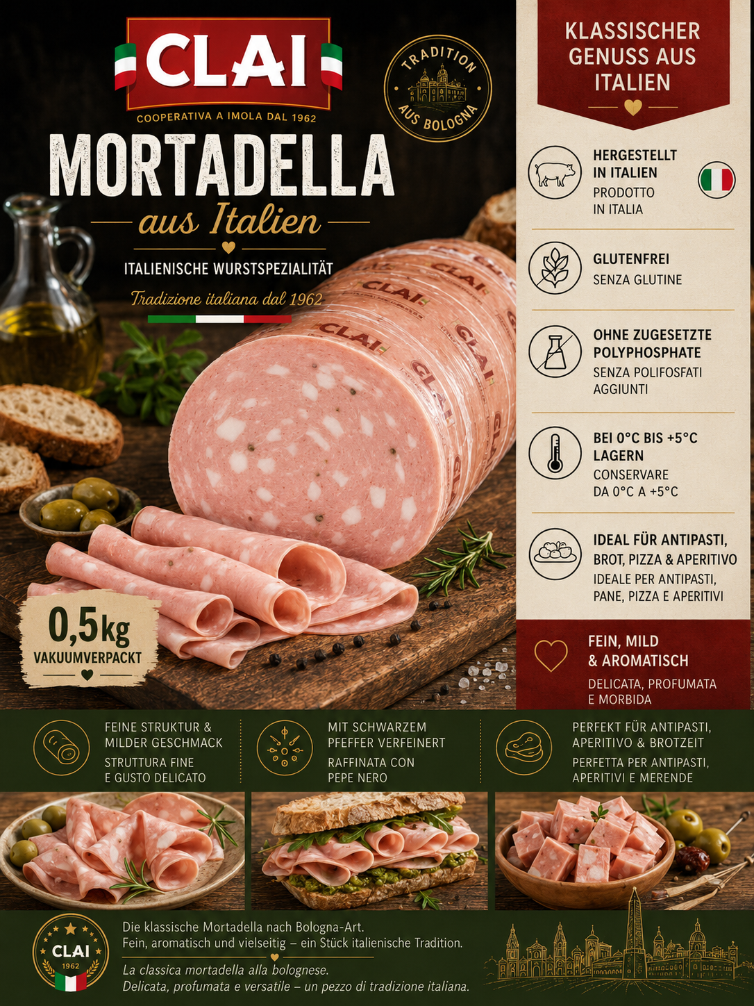 CLAI Mortadella aus Italien 0,5kg