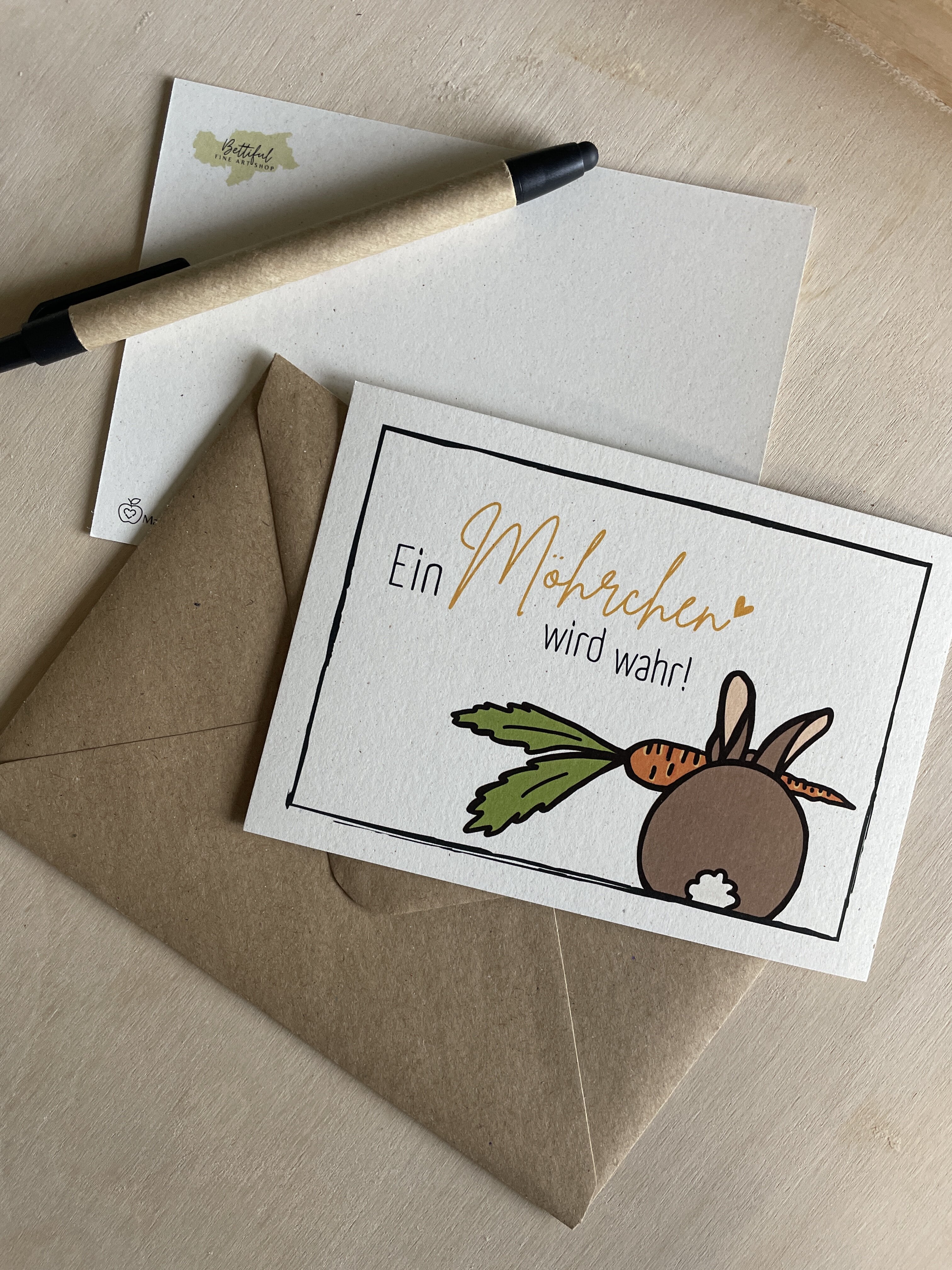 Ein Möhrchen wird wahr! Apfelpapier-Grußkarte
