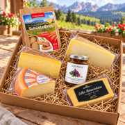 Box regalo formaggi “Formaggi dell’Alto Adige” – formaggio d’alpe, formaggio di montagna, formaggio al vino rosso e mostarda di fichi