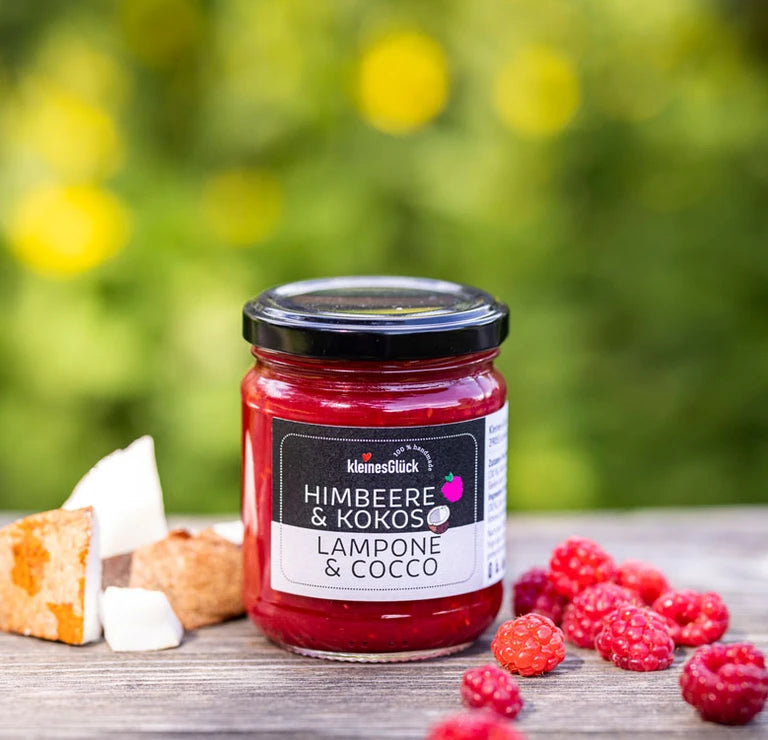 Himbeere & Kokos – Marmelade / Fruchtaufstrich von Kleines Glück (210g)