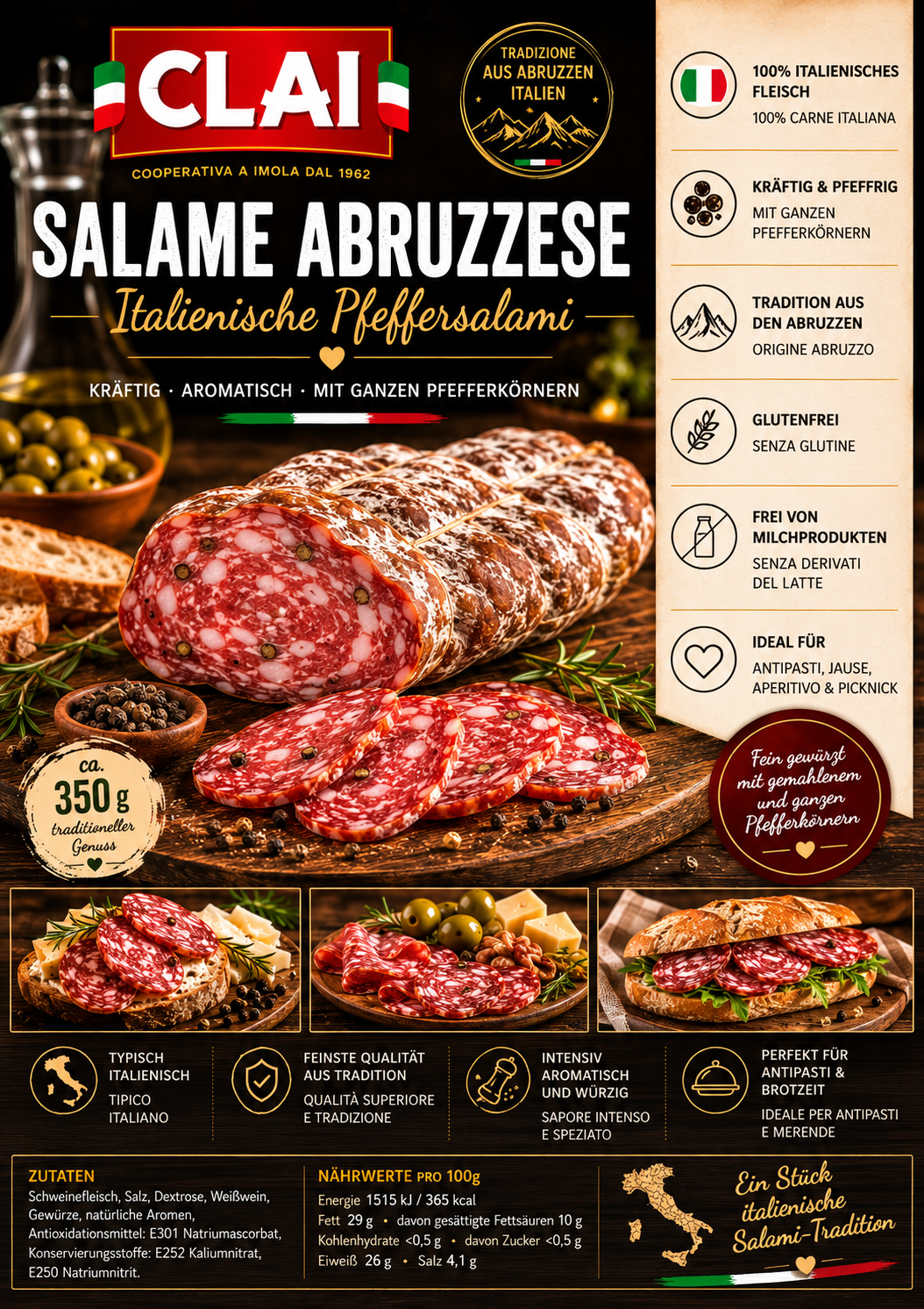 CLAI Salame Abruzzese - Italienische Pfeffersalami ca. 350g