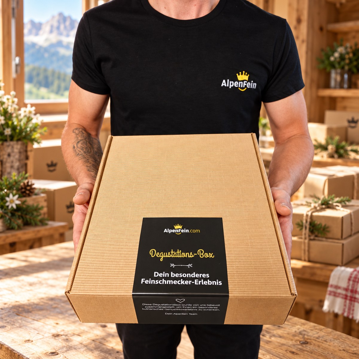 Feinkost Geschenkbox "Das Beste aus Südtirol" - Speck, Salami, Käse & Vinschgauer