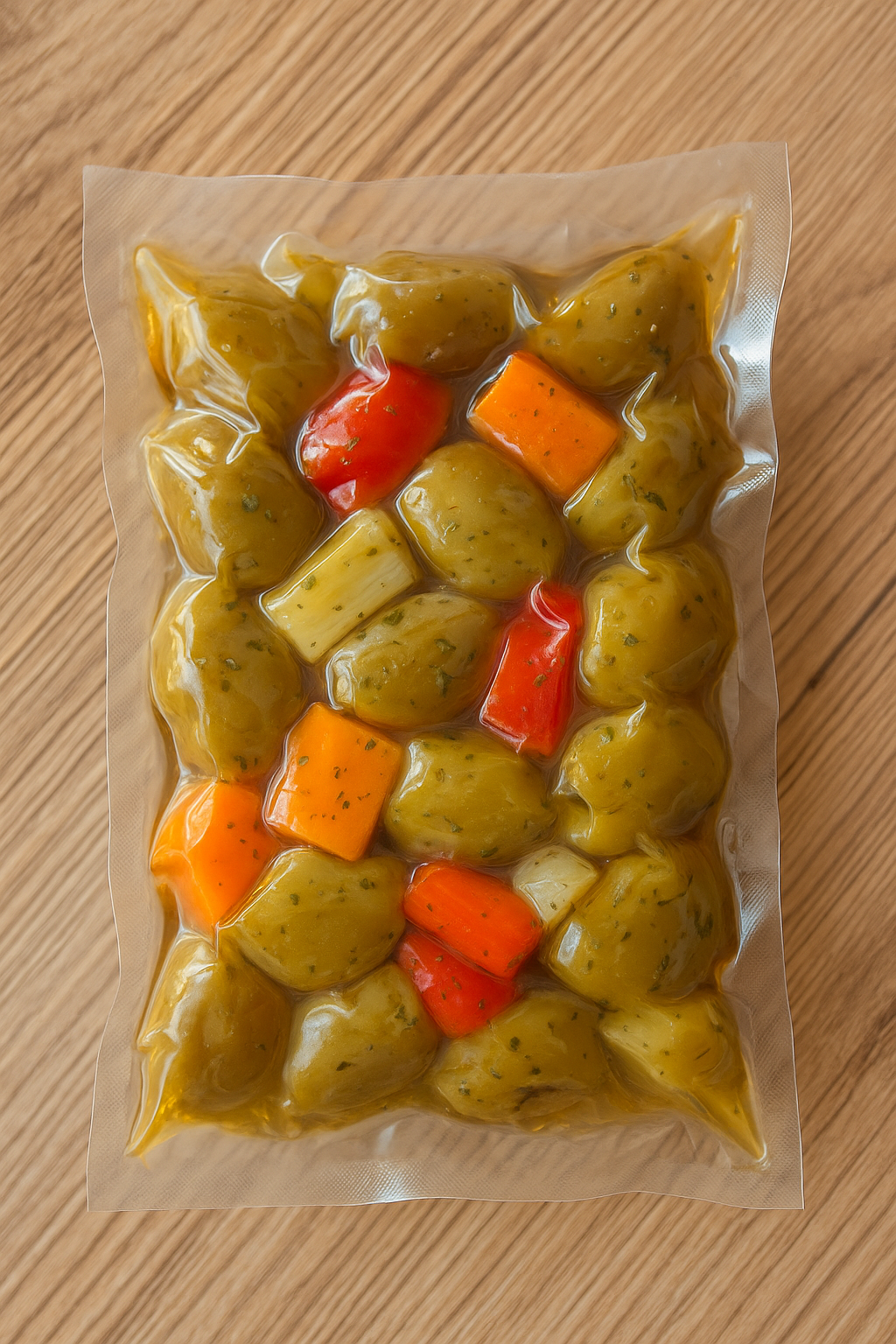 Grüne Oliven mit Giardiniera-Gemüse – würzig eingelegt