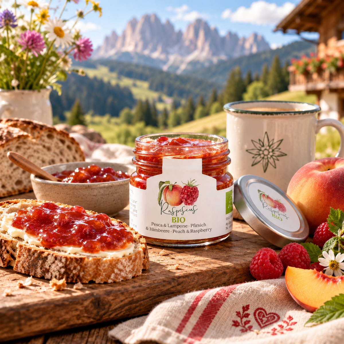 Alpe Pragas Bio Fruchtaufstrich Pfirsich & Himbeere 30 g