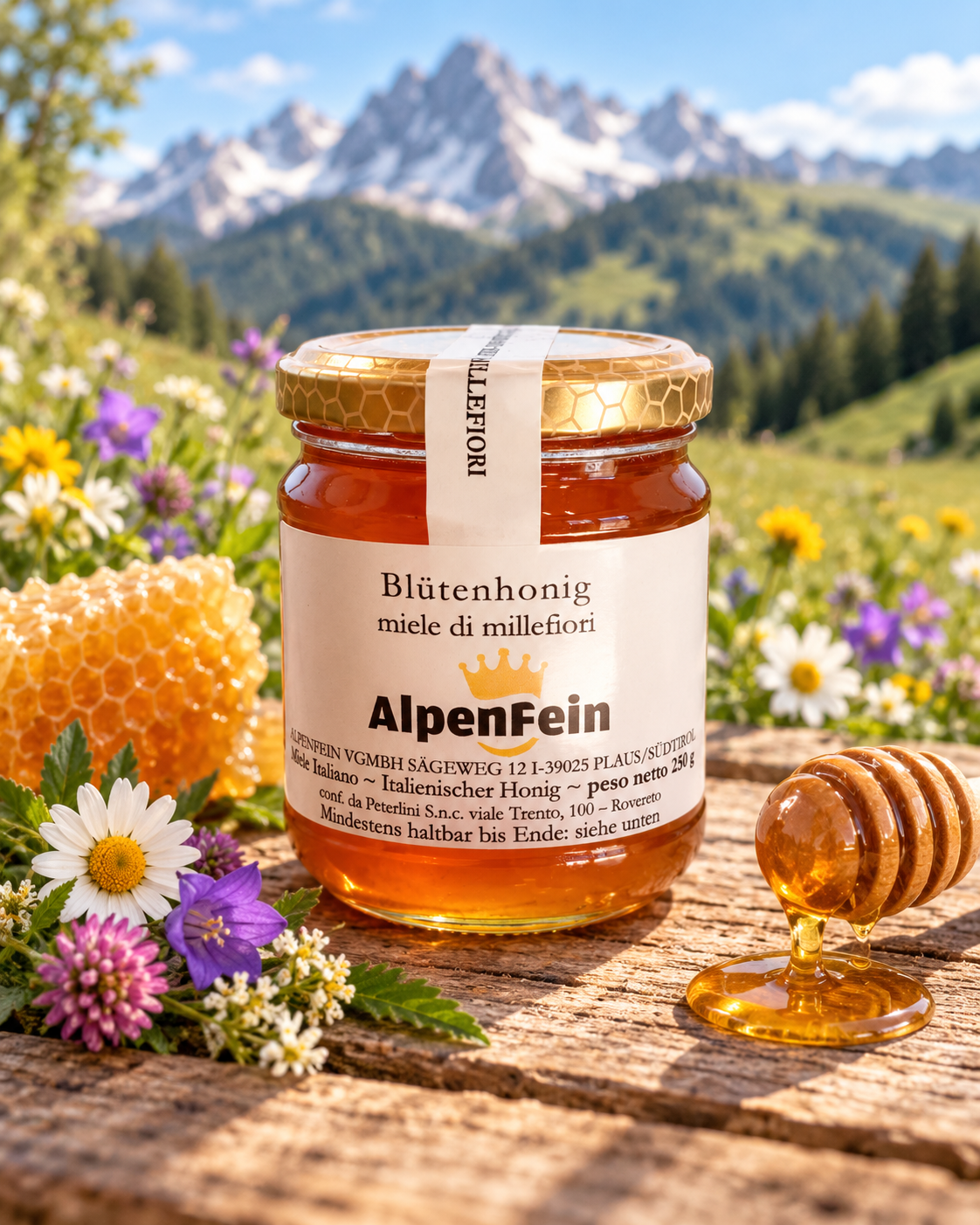 AlpenFein Blütenhonig 250 g – Italienischer Honig