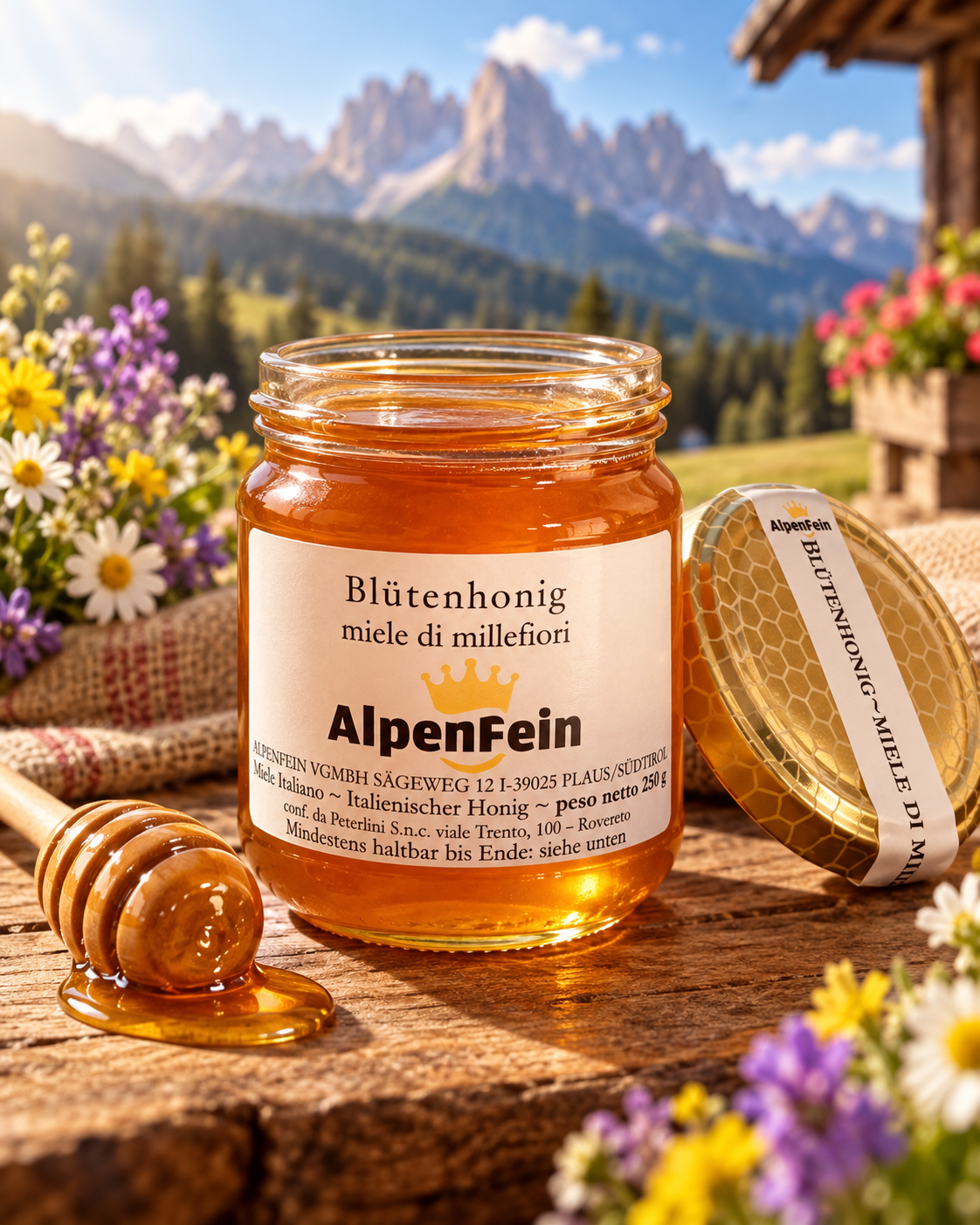 AlpenFein Blütenhonig 250 g – Italienischer Honig
