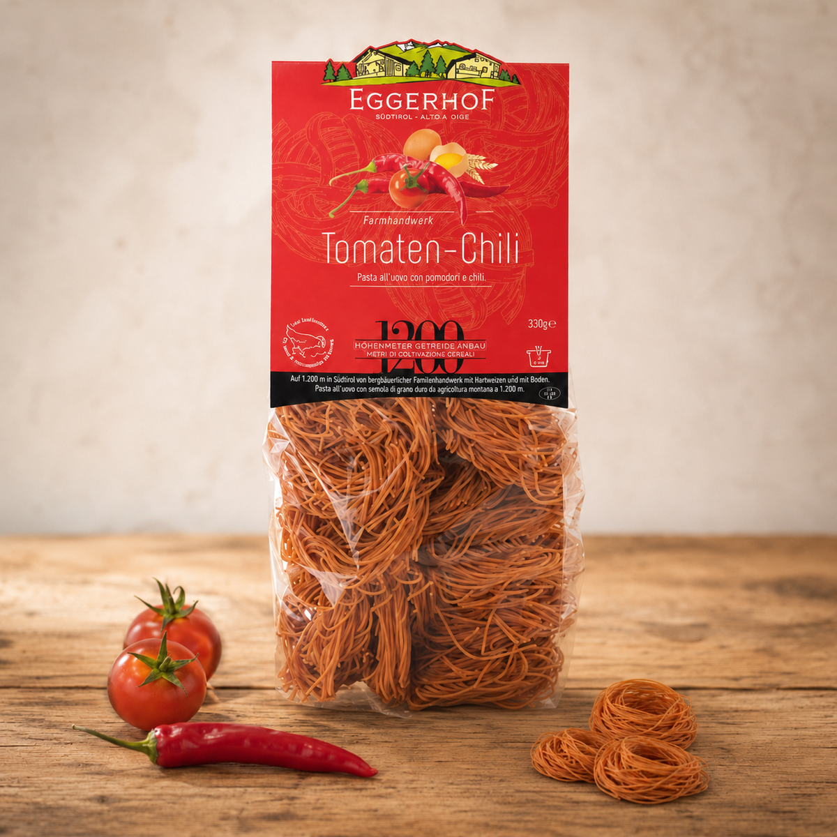 Tomaten Chilli Eierteig Bandnudeln