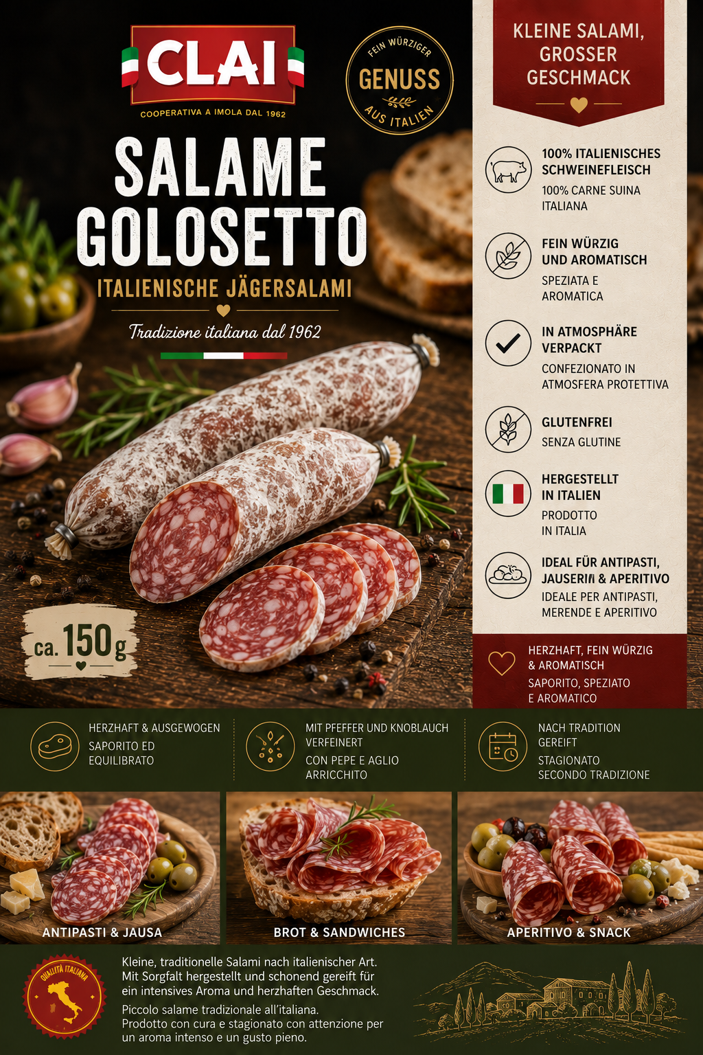 CLAI Salame Golosetto - Italienische Jägersalami ca. 150g