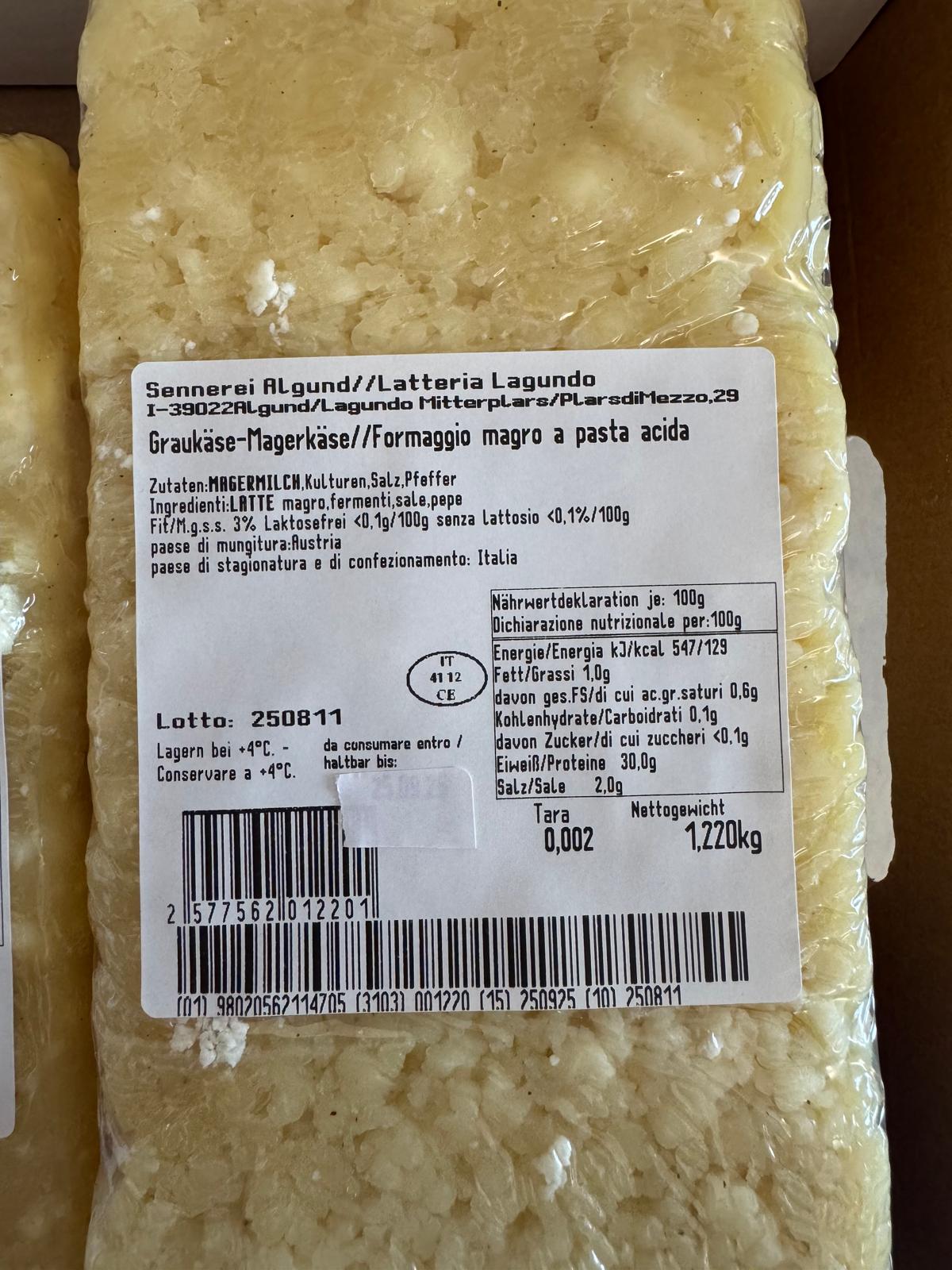 Algunder Graukäse – ca. 1 kg – Laktosefrei & herzhaft-pikant