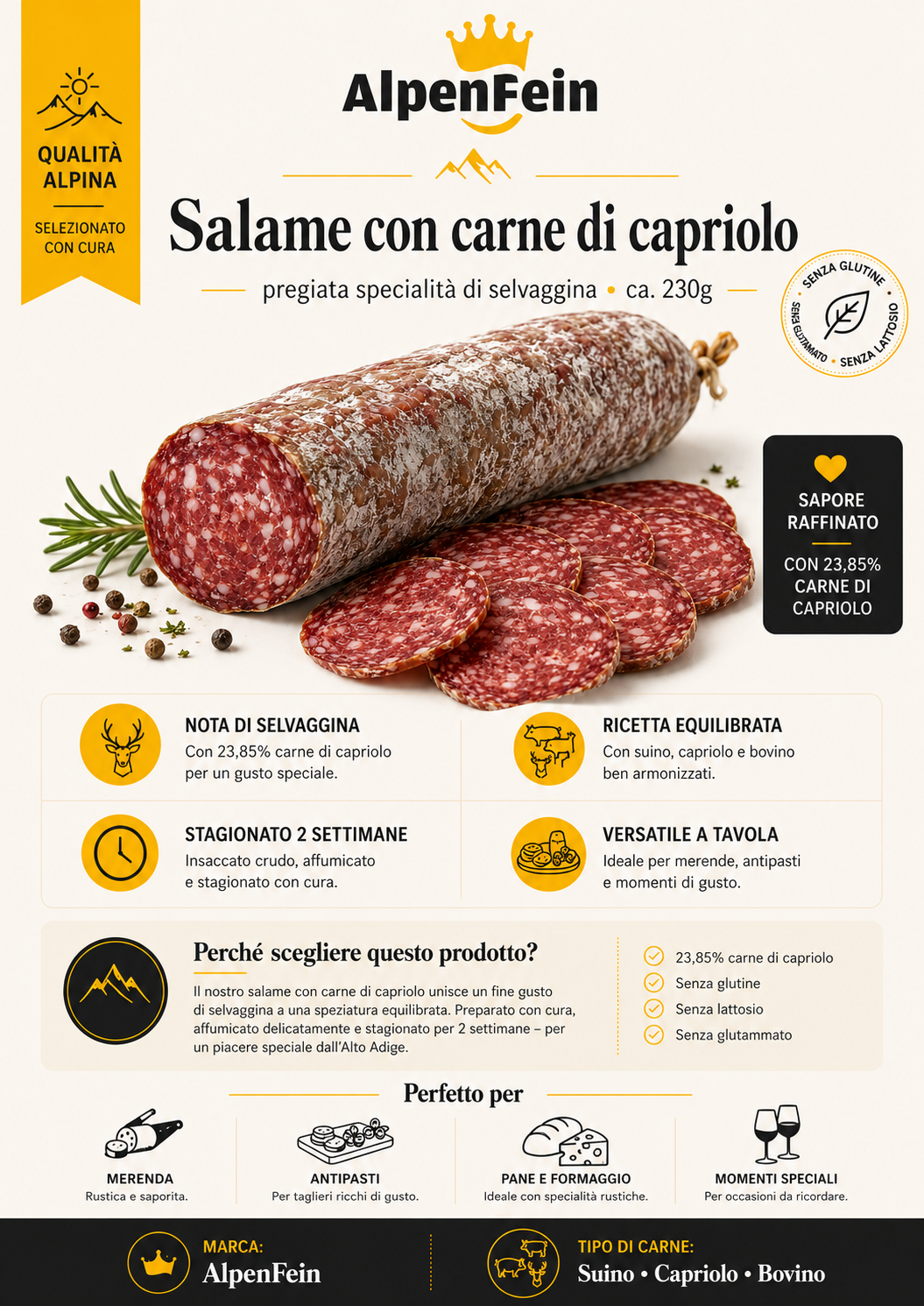 AlpenFein Rehsalami - Salami mit Rehfleisch aus Südtirol ca. 230g