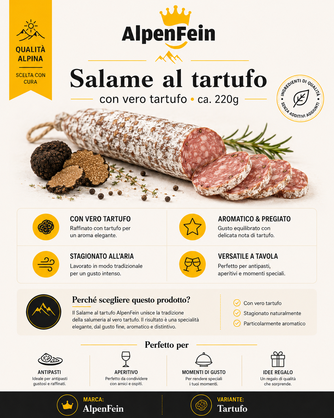 AlpenFein Trüffelsalami – Salami mit schwarzem Trüffel ca. 230g