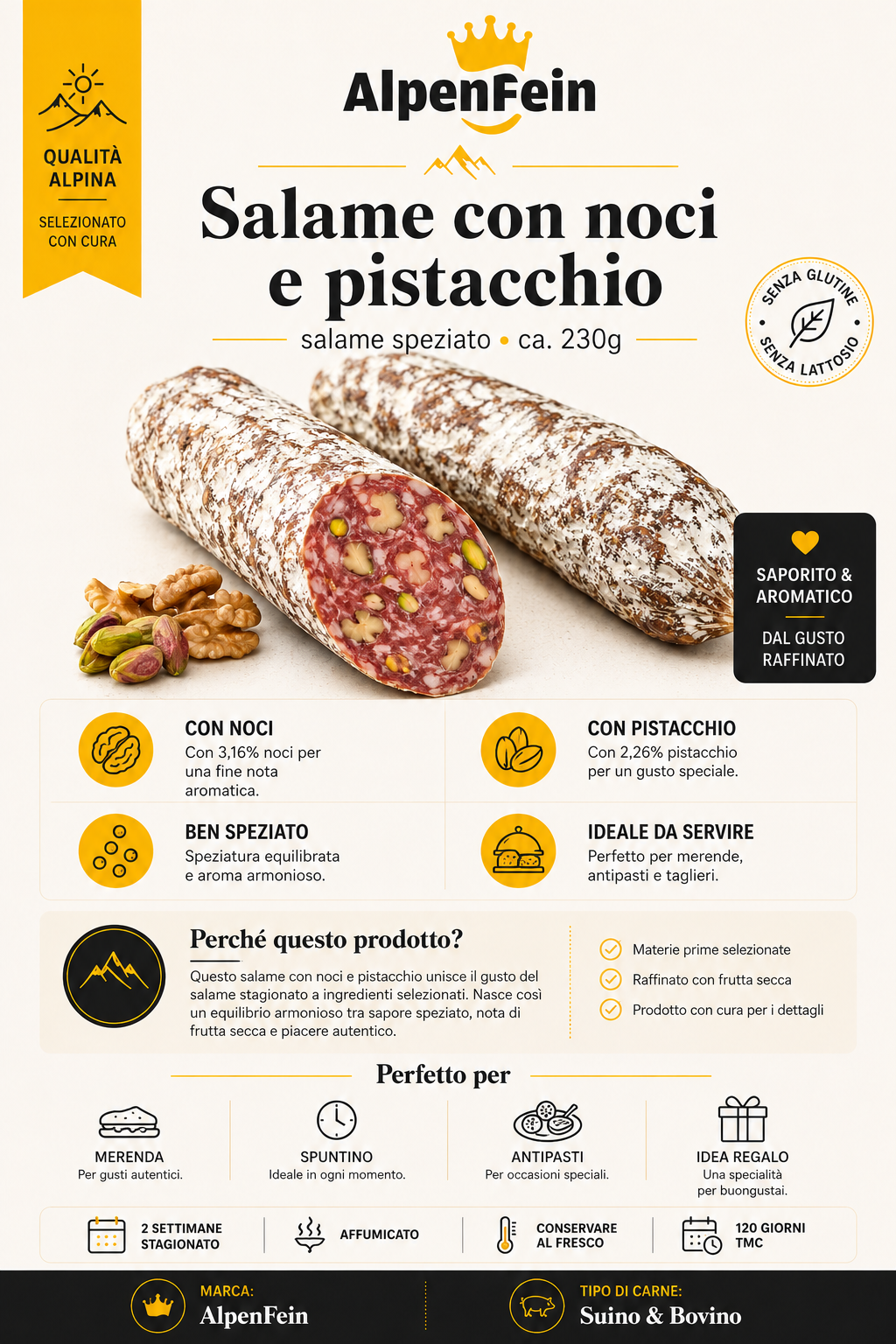 AlpenFein Walnuss-Pistazien-Salami ca. 230g