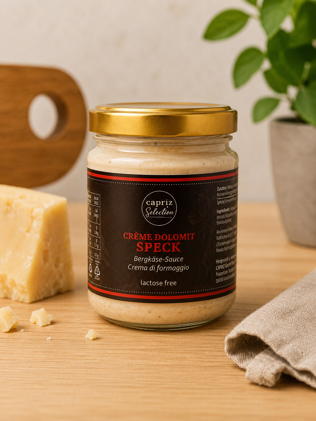 Crème Dolomit Speck – Bergkäse-Sauce mit Speck lactose free – Capriz Selection