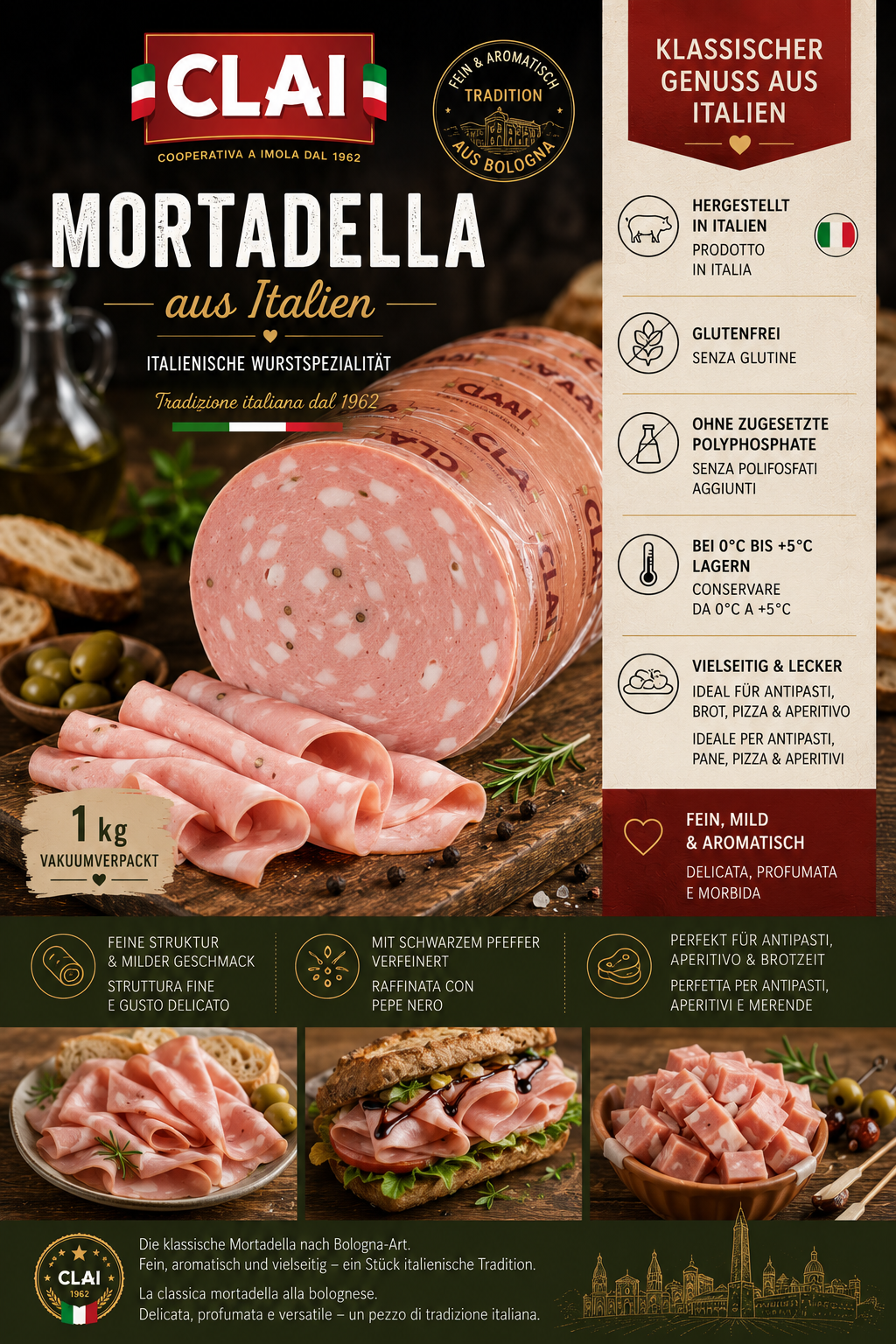 CLAI Mortadella aus Italien 1kg