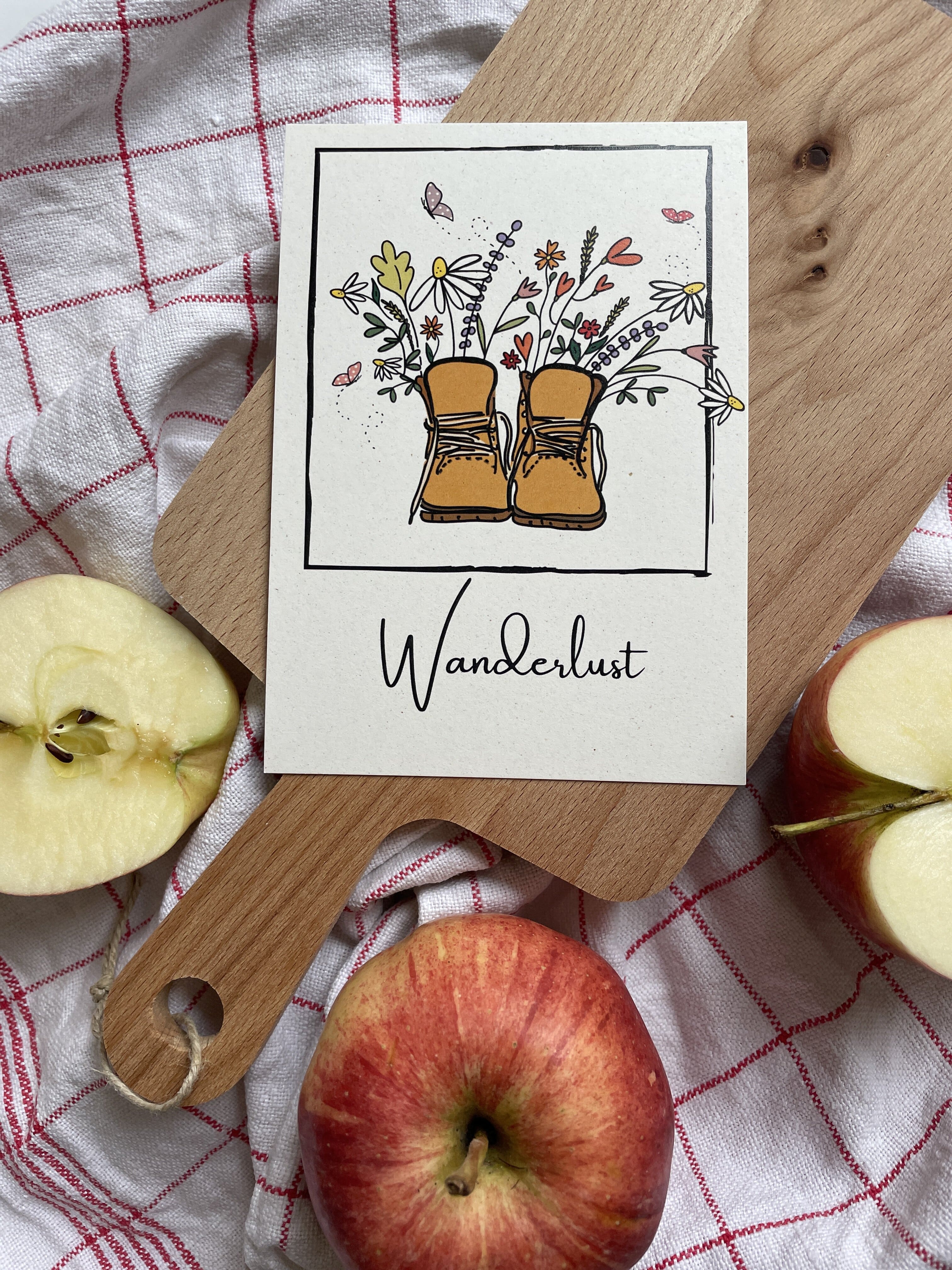 Wanderlust Apfelpapier-Grußkarte Querformat
