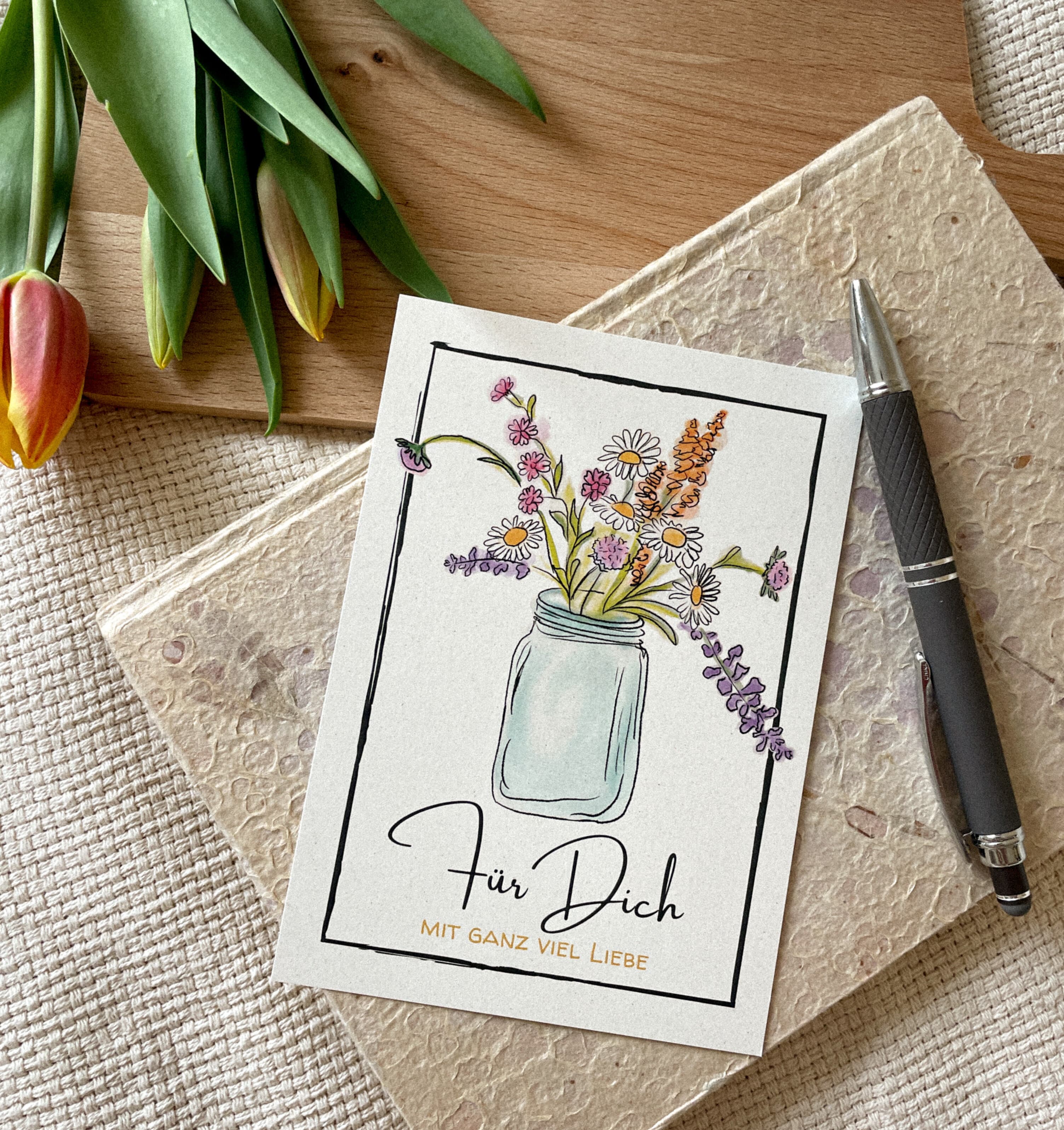 Für Dich Apfelpapier-Grußkarte - Blume