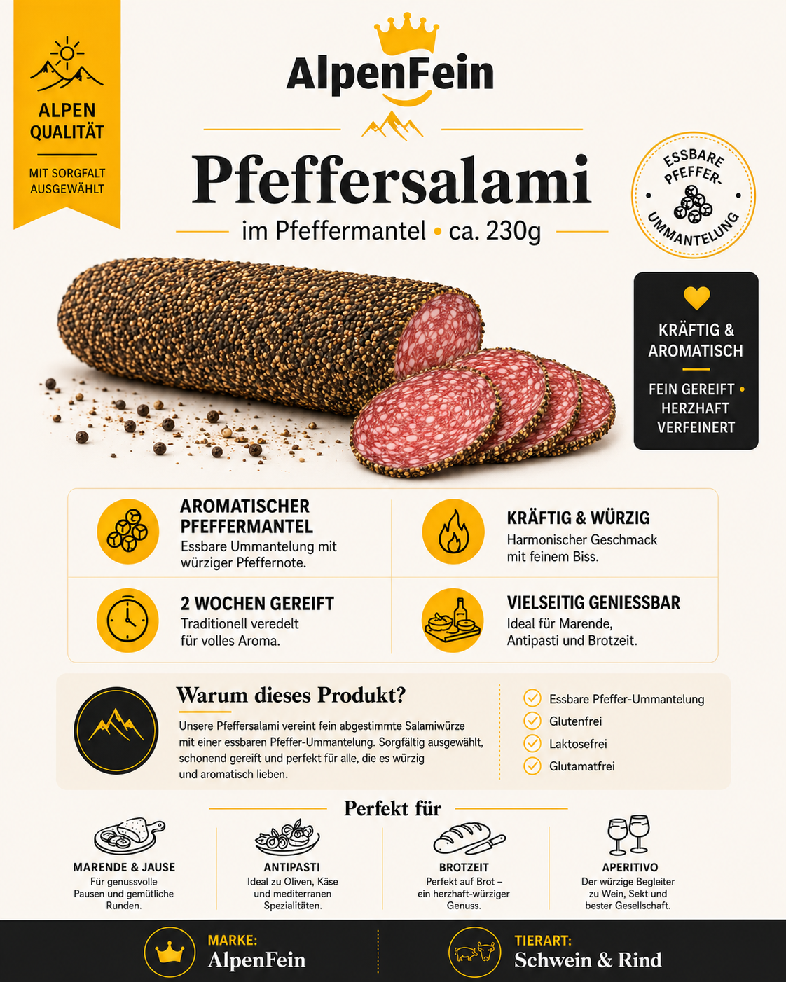 AlpenFein Pfeffersalami im Pfeffermantel ca. 230g
