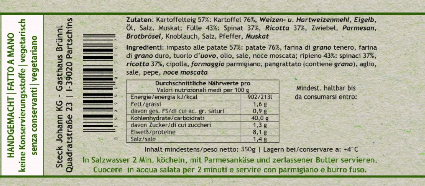 Kartoffelschlutzer mit Topfen - Spinatfülle