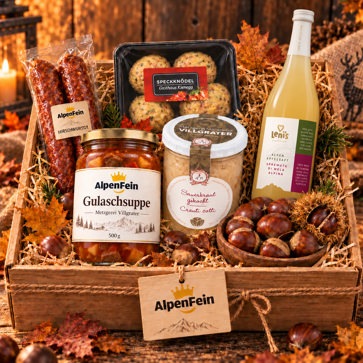 AlpenFein Törggelen Box – Deftiger Hüttenabend mit Apfelsaft