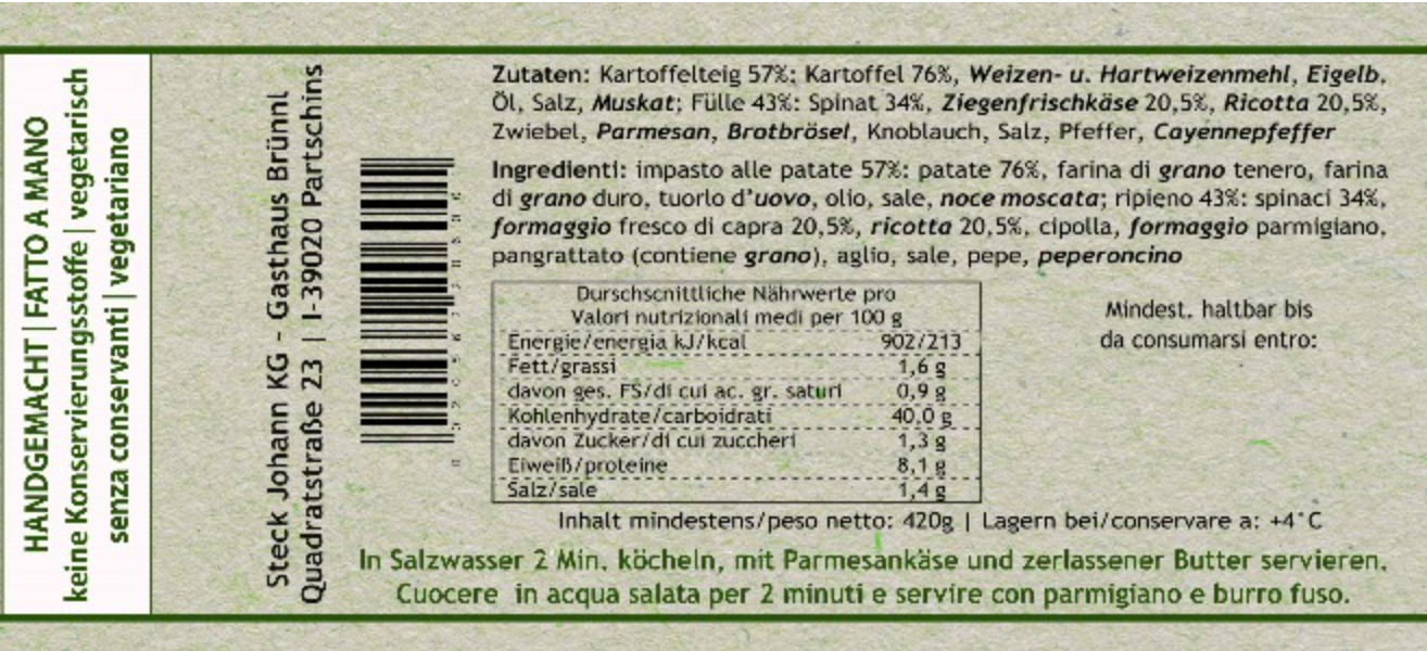 Kartoffelschlutzer mit Ziegenfrischkäse - Spinatfülle