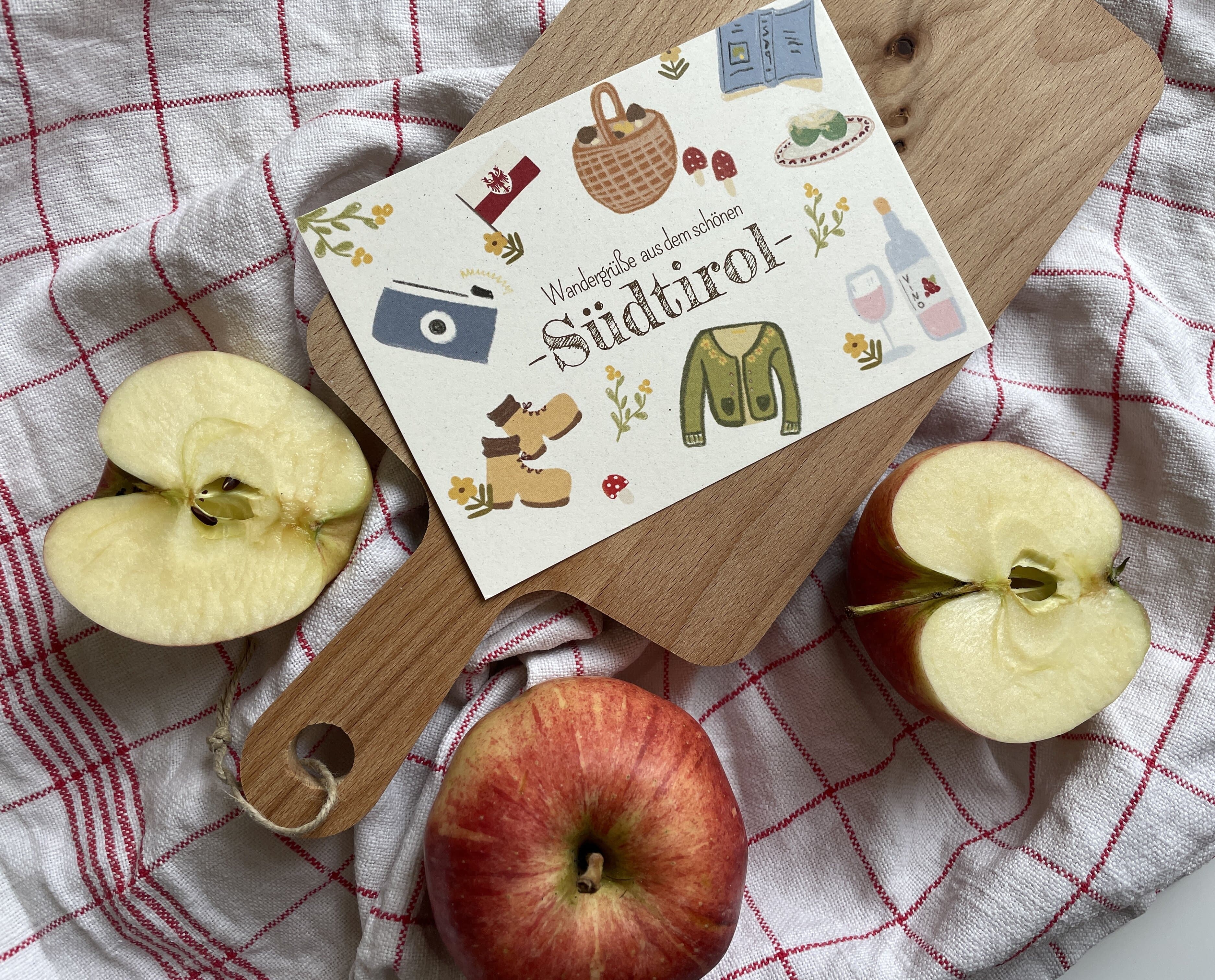 Cartolina di auguri con carta di mele: Wandergrüße Südtirol