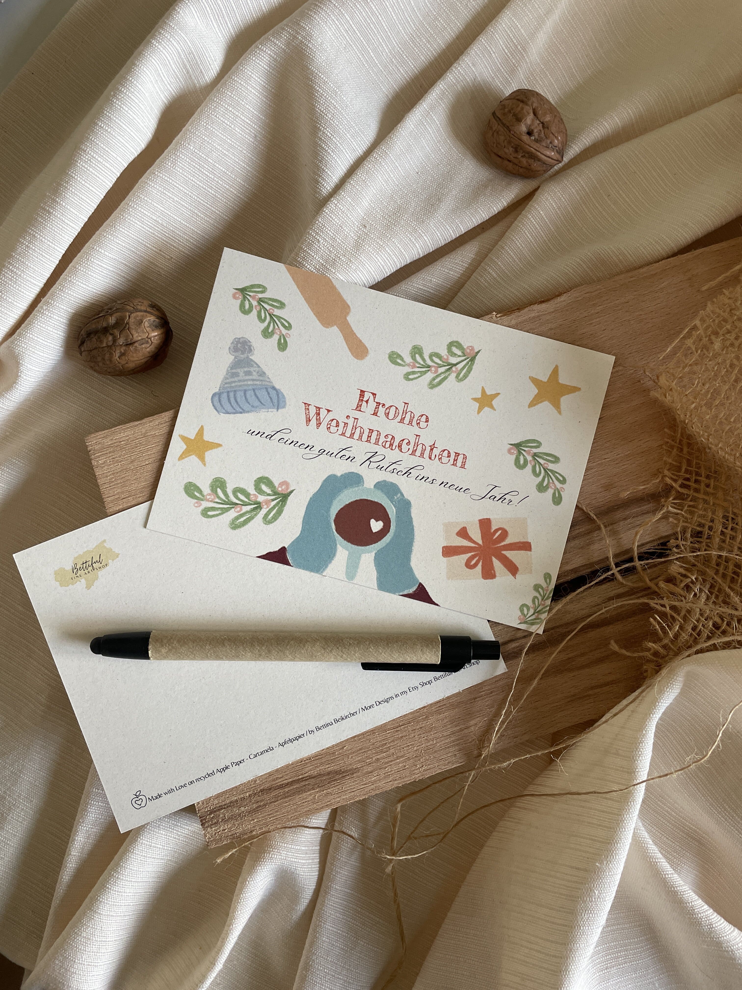 Cartolina di auguri con carta di mele: Frohe Weihnachten