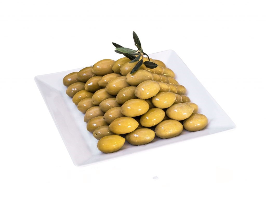 Gelbe Italienische Cerignola Oliven mit Stein in Salzlake